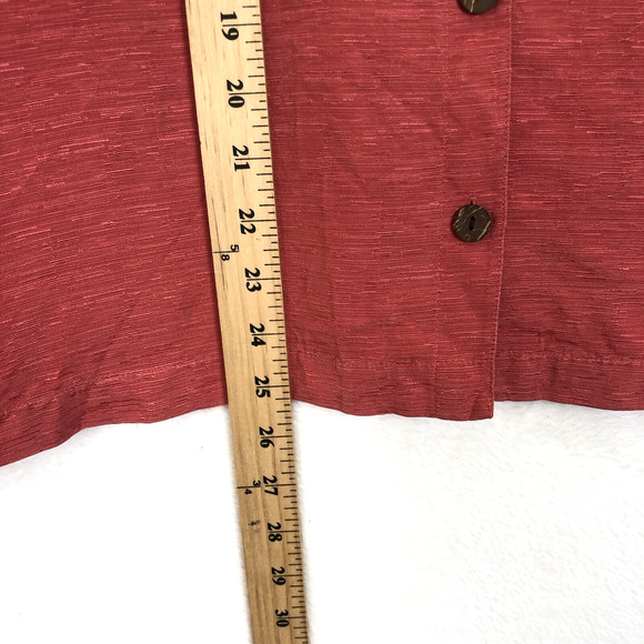 VTG NORDSTROM Linen Silk Top Sz L Coral 3/4 Sleeve Button Up Textured Notch‎ - Picture 8 of 11